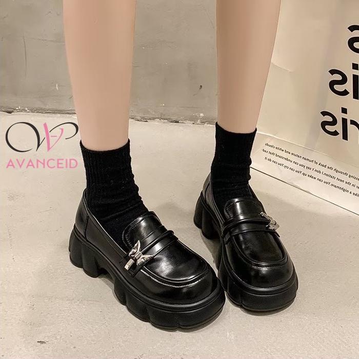 Laviola - Ryujin Loafers Sepatu Sneakers Wanita Kerja Docmart Hitam Karet Shoes