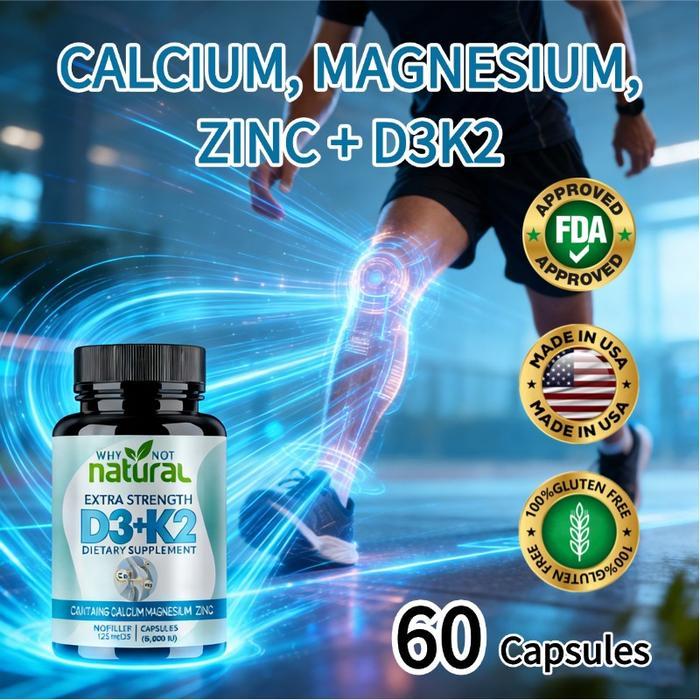 Kalsium Magnesium Seng + D3K2: 250mcg D3 + 125mcg K2 + 350mg Kalsium, dukungan tulang & mineral