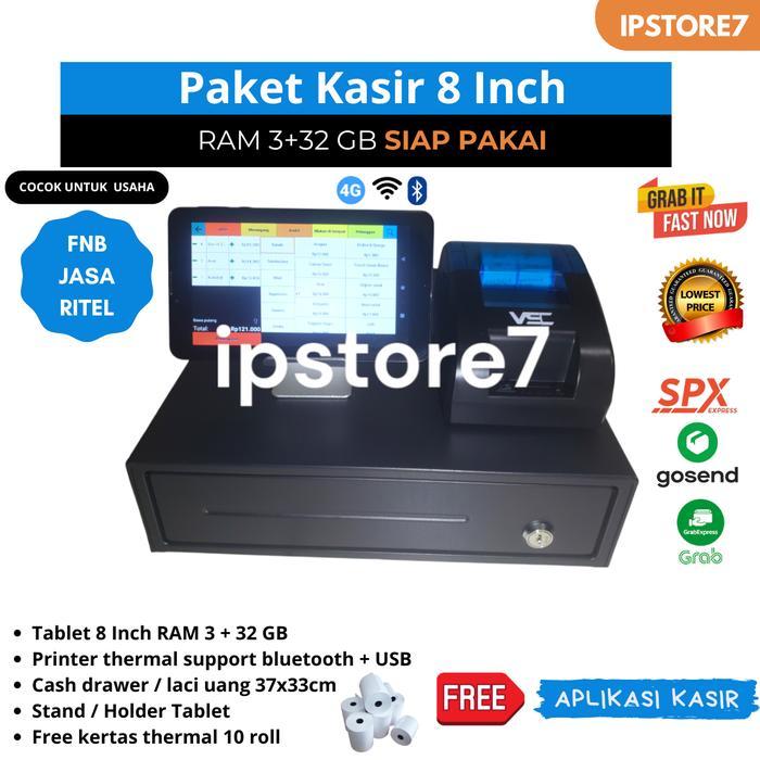 Paket Mesin Kasir Android Siap Pakai 8 inch 3/32, Cafe Salon,Butik dll