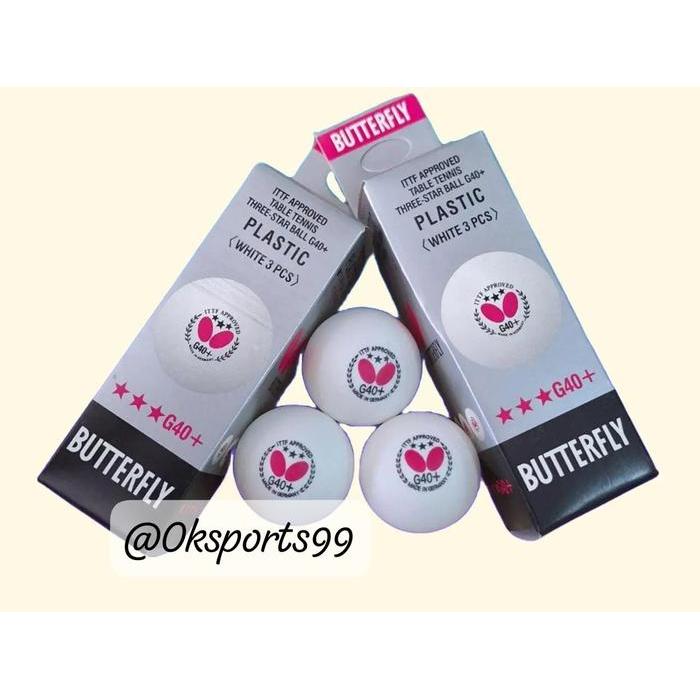 Bola Pingpong Butterfly G40+ Tenis Meja Putih 3 Pcs Isi 1 Kotak Ukuran 40mm Plastic ITTF Approved