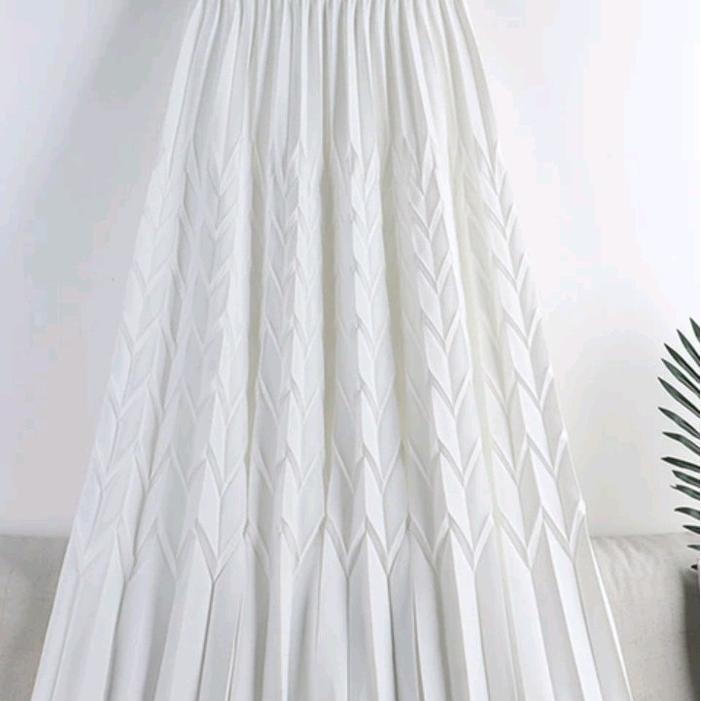 rok plisket daun padi maxi rok plisket premium rok plisket nyaman rok plisket panjang Hitam Putih