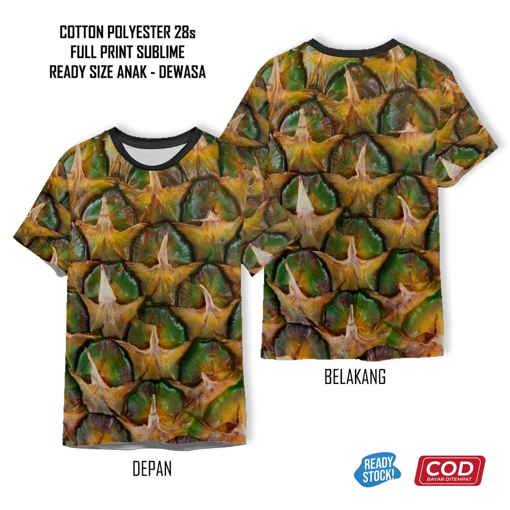 Kaos Kulit Buah Buahan Nanas Full Printing Keren | Baju 3D Anak dan Dewasa Unisex - Mimos
