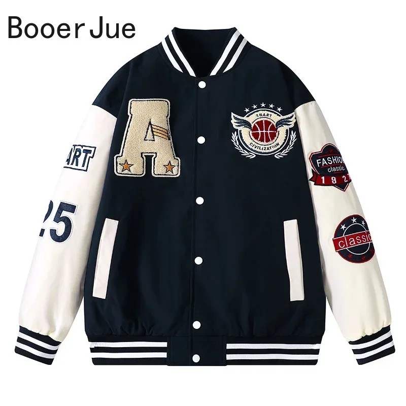 Varsity Baseball Bomber Jacket Men Hip Hop Harajuku Bone Letter Patchwork Leather Jackets Streetwear