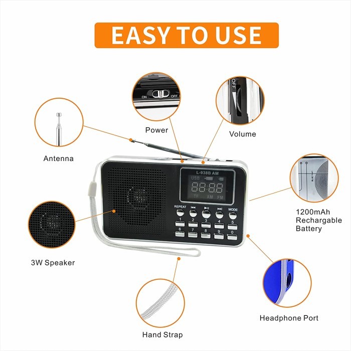 Speaker Mini Radio Digital LCD L-938B AM FM MP3 MicroSD TF FD Player