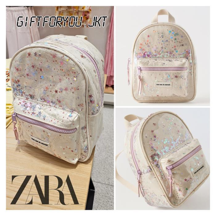 Tas Vynil Anak Zara Kids Mini Backpack Transparant Ransel Perempuan Kids Lucu Imut Original