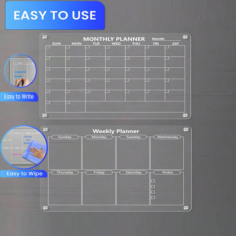 New Magnetic Fridge Board Reusable Acrylic Clear Dry Erase Monthly Weekly Refrigerator Planner for