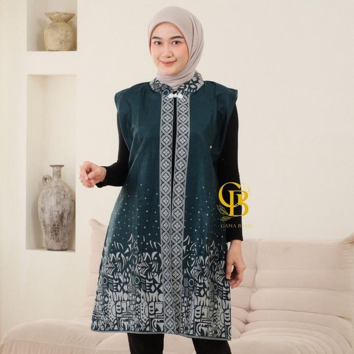 Long Cardi Batik Atasan Wanita Modern Outer Panjang Tanpa Lengan Baju Katun Muslim Kardigan Tunik