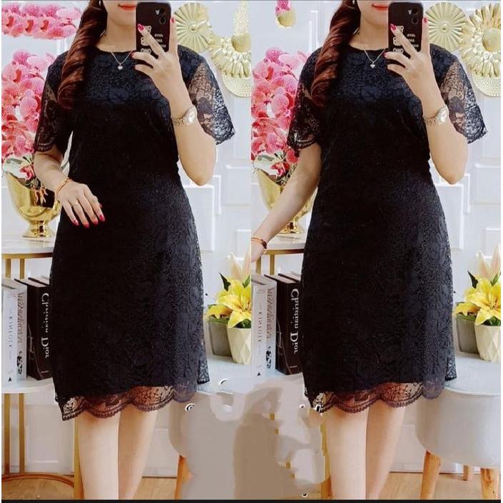 New Dress Wanita Brokat Terbaru Pesta Natal Pendek By Mode Kebaya/ Dress Kebaya Modern Elegan Untuk