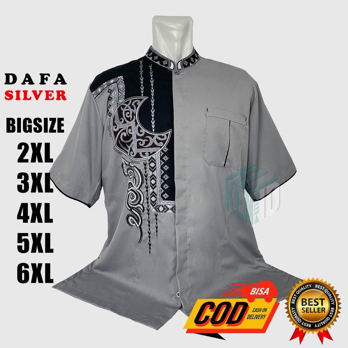BIG SIZE Baju Koko JUMBO XXL XXXL XXXXL XXXXXL - Lengan Pendek Bordir Pria Dewasa DAFA NAVY BIGSIZE