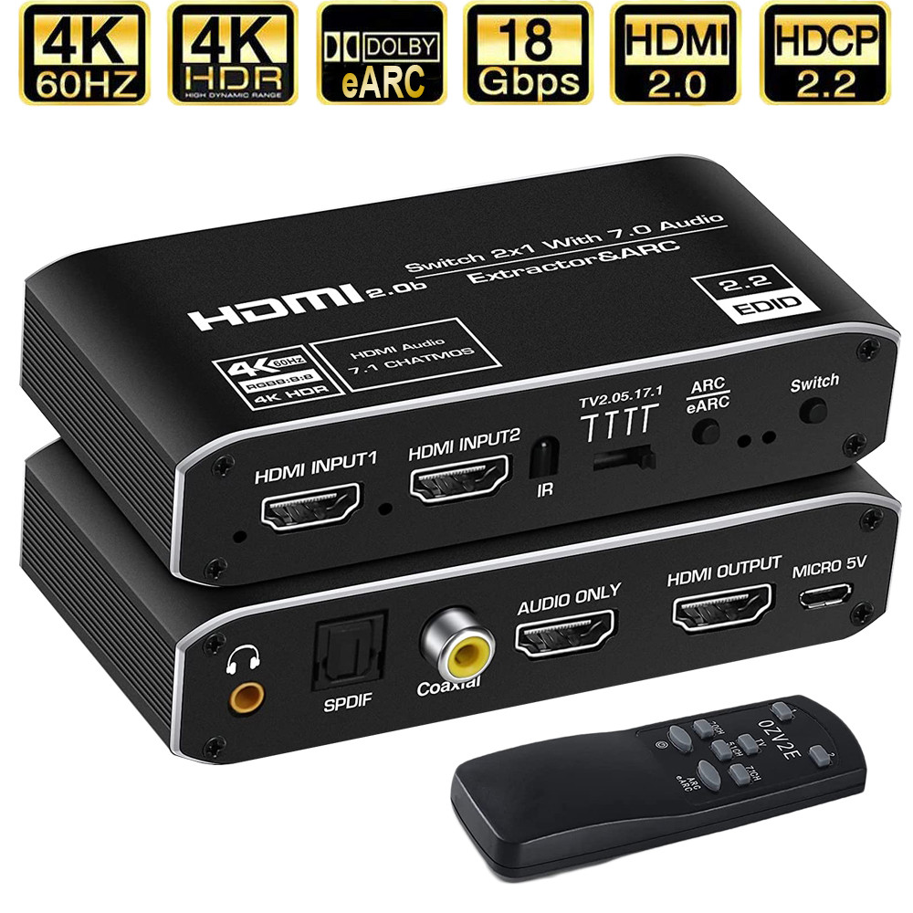 2X1 4K 120HZ HDMI SWITCH EARC AUDIO EXTRACTOR ARC & OPTICAL TOSLINK HDMI 2.0 SWITCH 4K HDMI SWITCHER