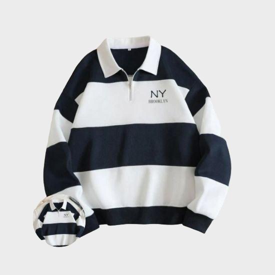 sweater rugby hoodie salur terbaru sweater kerah crewneck ny brklyn pria wanita fleece panjang biru