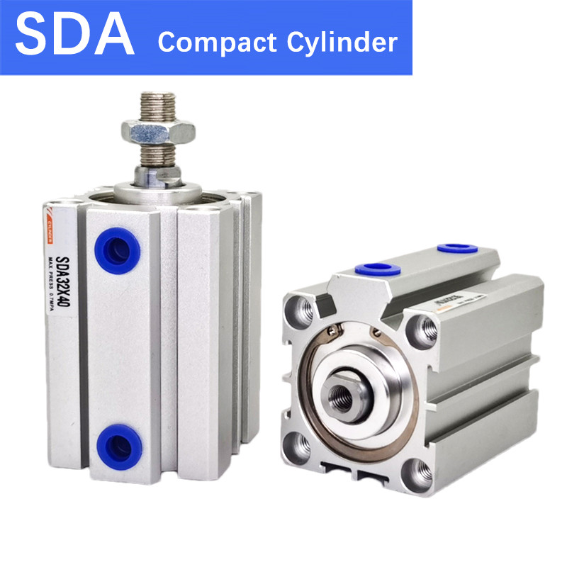 SDA16 20 25 32 40 50 63 80 100mm Bore Compact Thin Air Cylinder 5-100mm Stroke Double Action