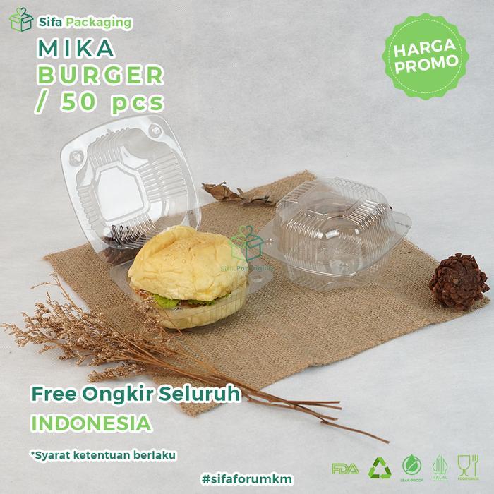 New Mika Plastik Hamburger Bulat Sedang Mika Roti Burger Dimsum Snack Takoyaki Roti Bakar Kemasan