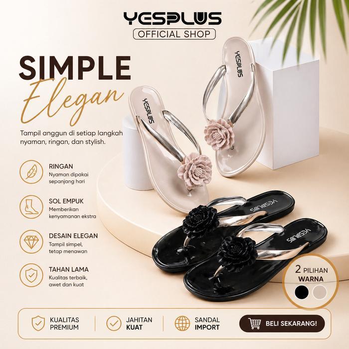 Laviola - 0829-1 // 0829 Sandal Jepit Wanita Terbaru Model Bunga Pita Glossy Sandal Jelly Jepit