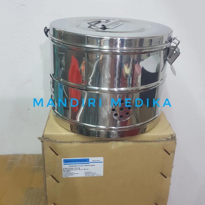 Tromol Sterilizing Dressing Drum 20cm Stainless Original Marwa *