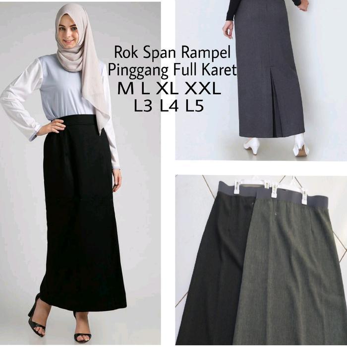 Rok Span Rampel Pinggang Full Karet Rok Kerja Rampel Belakang