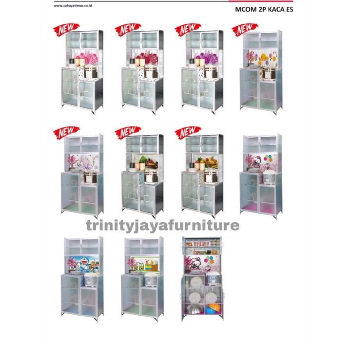 TERLARIS Rak Piring Almunium Kaca 2pintu Motif Karakter Dinding