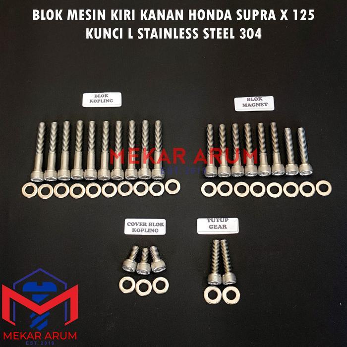 BAUT BLOK MESIN KIRI KANAN SUPRA X 125 KUNCI L STAINLESS STEEL GRADE SS304 BARU