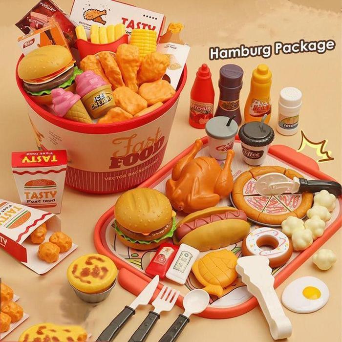 ` Mainan Masak-masakan Dapur DIY Set Fast Food Makanan Cepat Saji Burger Kentang Goreng Mainan