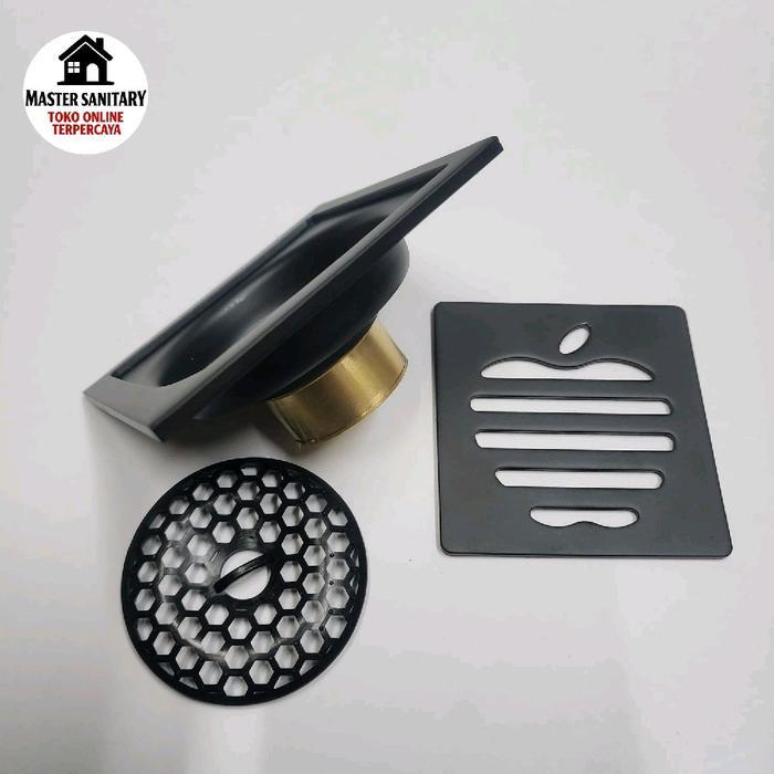 Smart Floor Drain Hitam Motif Apple Stainless Tebal /Smart floor drain Hitam Tebal Motif Apel