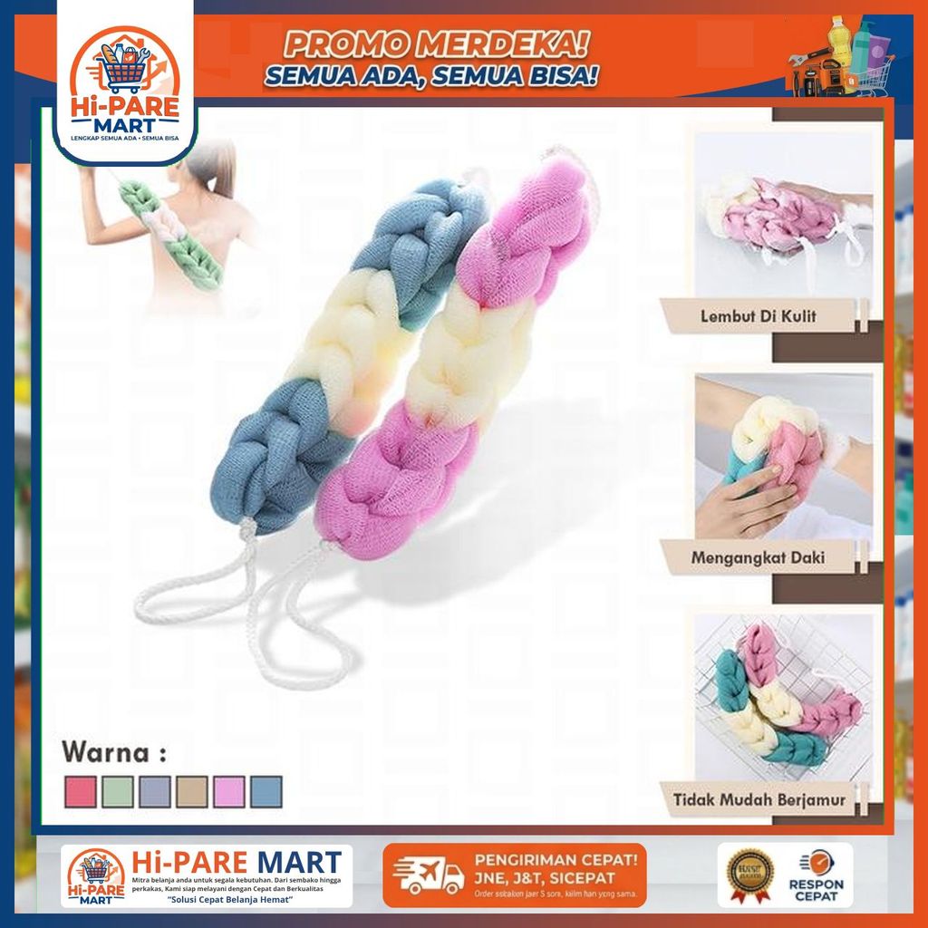 SPONS MANDI PEMBERSIH DAKI PUNGGUNG SHOWER PUFF BUSA SABUN SPONGE PANJANG JARING SIKAT GOSOK KULIT B