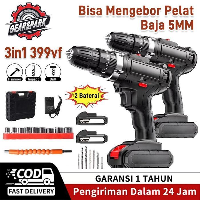 Krisbow - [3In1]3 Speed Mesin Bor Baterai Tangan Cordless Drill /399Vf Mesin Bor Impact Drill / Bor