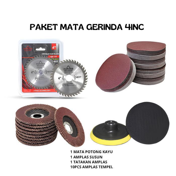 Krisbow - Paket Lengkap Mata Gerinda Potong Kayu Tct, Amplas Susun, Tatakan Amplas, Dan 10 Amplas