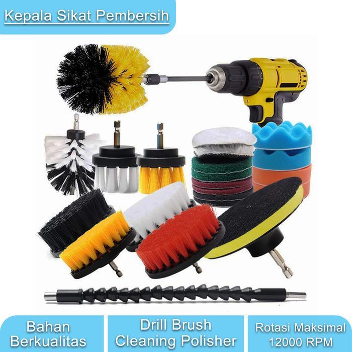 Krisbow - Set Mata Bor Kepala Sikat Pembersih Karpet Mobil Lantai Dinding Multifungsi Drill Brush