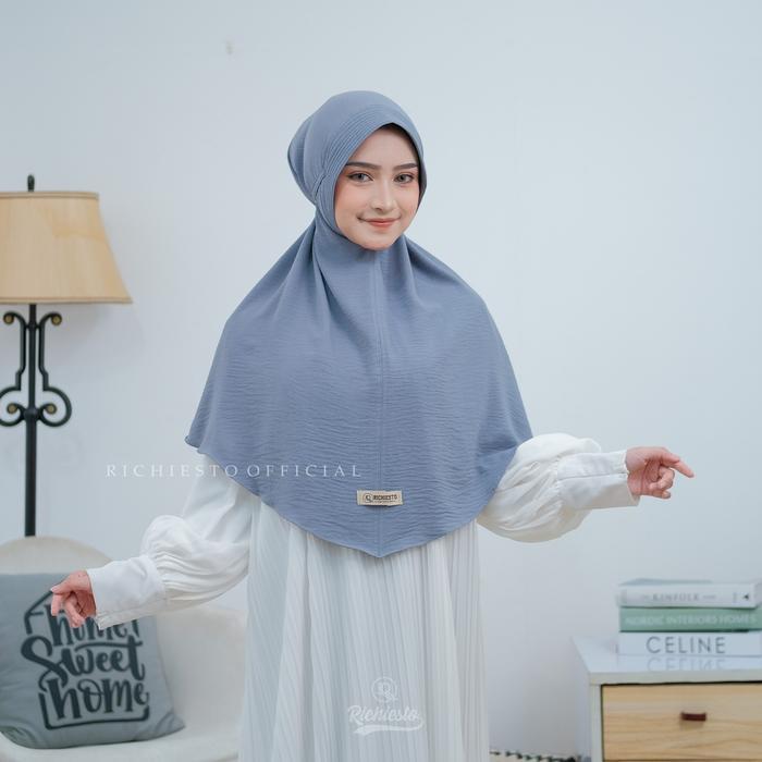 Bergo Instan Pet Tali Crinkle Airflow Ukuran L Jilbab Muslim Panjang Model Crinkle Pet Tali Bahan