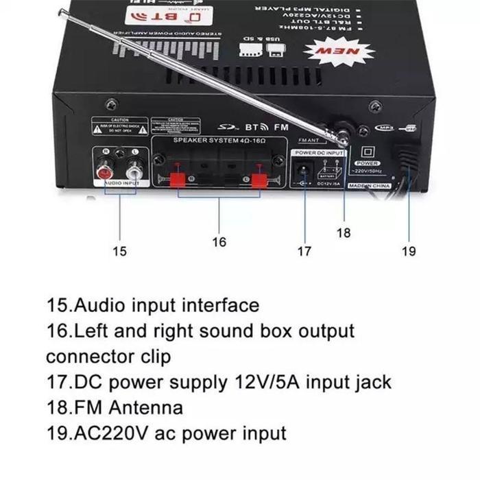 600W BT-198E Amplifier Karaoke Bluetooth Power Amplifier Power Amplifier Wireless Bluetooth Kerndy