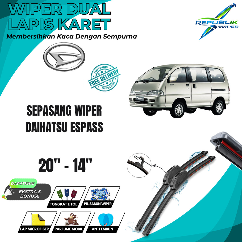 Wiper Daihatsu Espass Dual Kaca Depan Mobil Free 5 Bonus