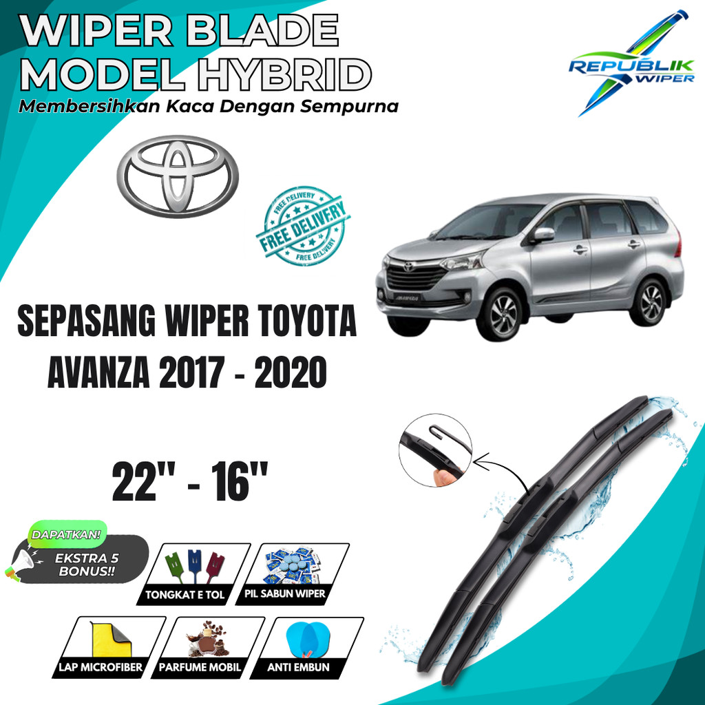 Wiper Toyota Avanza 2017-2020 Hybrid Kaca Depan Mobil Free 5 Bonus
