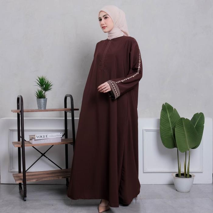 Abaya Mahreen Bordir Premium - Gamis Muslimah Turki Syari Hitam Kombinasi Elegan Dengan Bordir