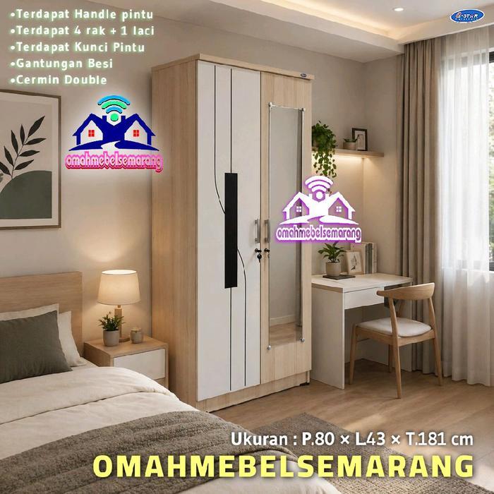 lemari pakaian 2 pintu gstar lcsp emily tempat rak baju minimalis modern furniture mebel laci