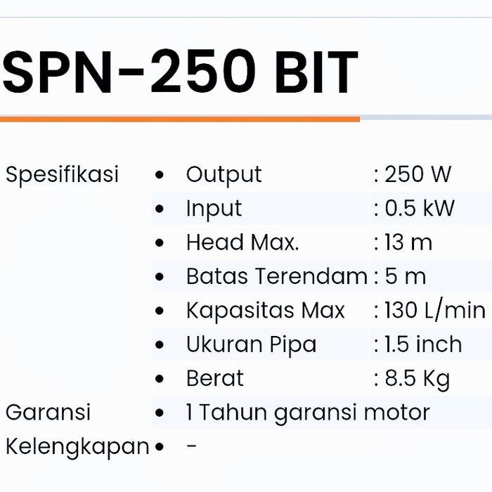 Pompa Celup/Kolam/Rendam/Ikan SHIMIZU SPN-250 BIT(250WATT & 13METER)