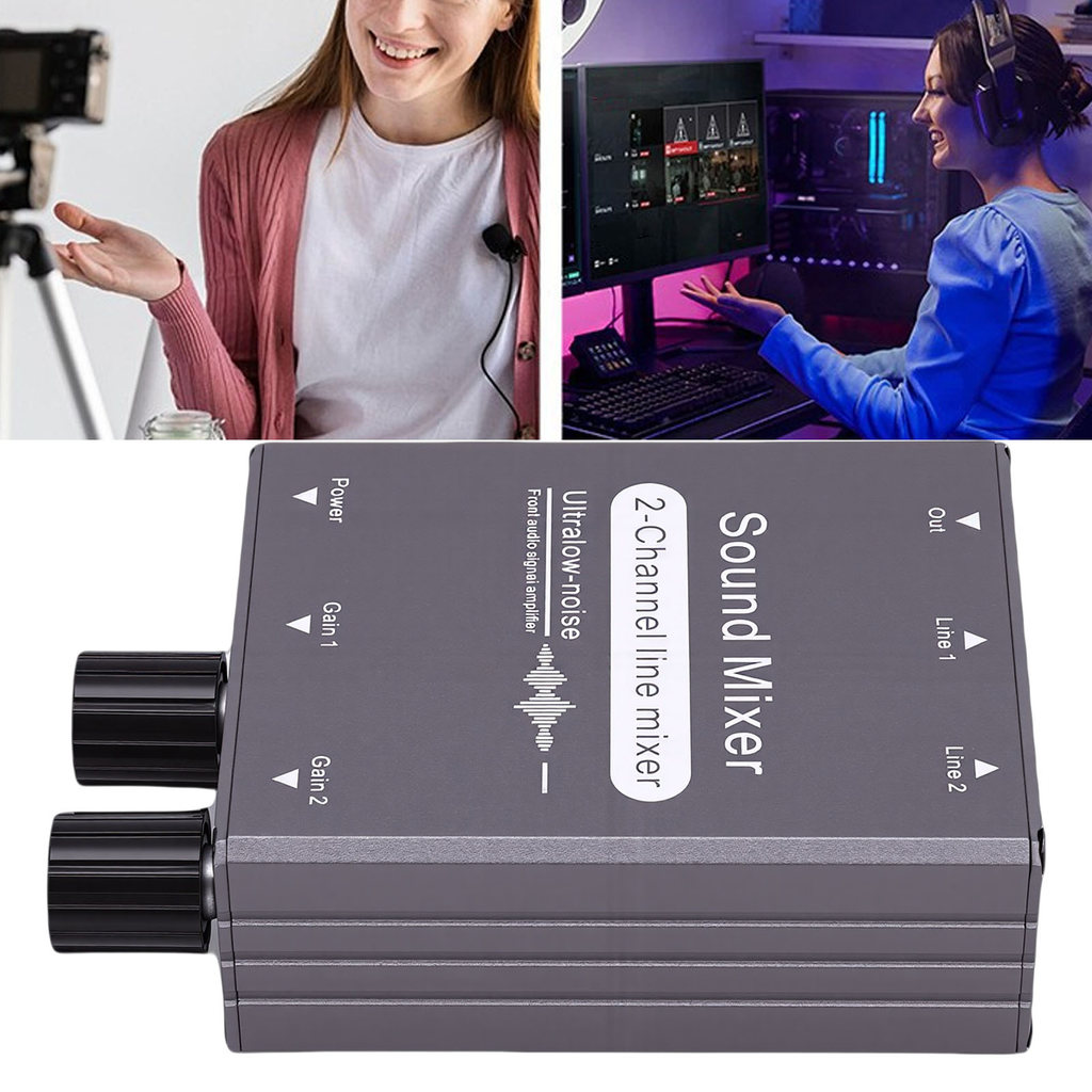 2 Channel Mixer 2 Channel Mixer 2 in 1 Out 3.5mm Sound Mixing Switcher with Dual Volume Control for