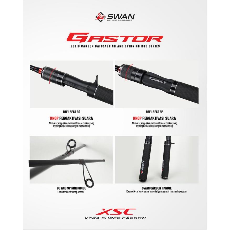 Joran Pancing Swan Ul Gastor, Solid Carbon Spinning Dan Bait Casting, 150 - 210Cm, Bonus Paper Core