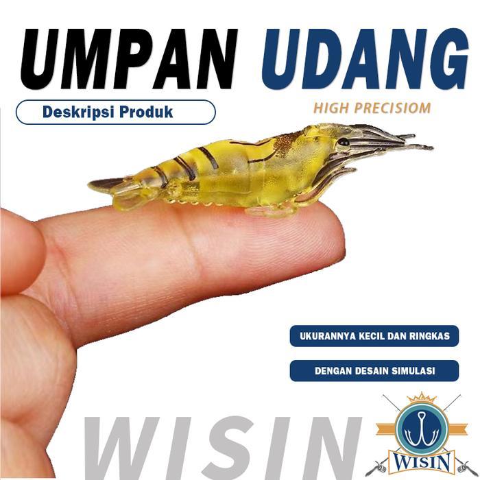 Umpan Udang Bercahaya Karet Soft Lure 4Cm Lengkap Kail Kili