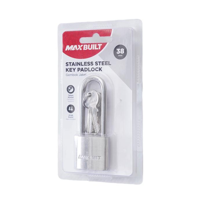 VYN Maxbuilt 3.8 cm Gembok Stainless Steel Brass Cylinder Long Shackle - Silver Padlock Kunci Rumah