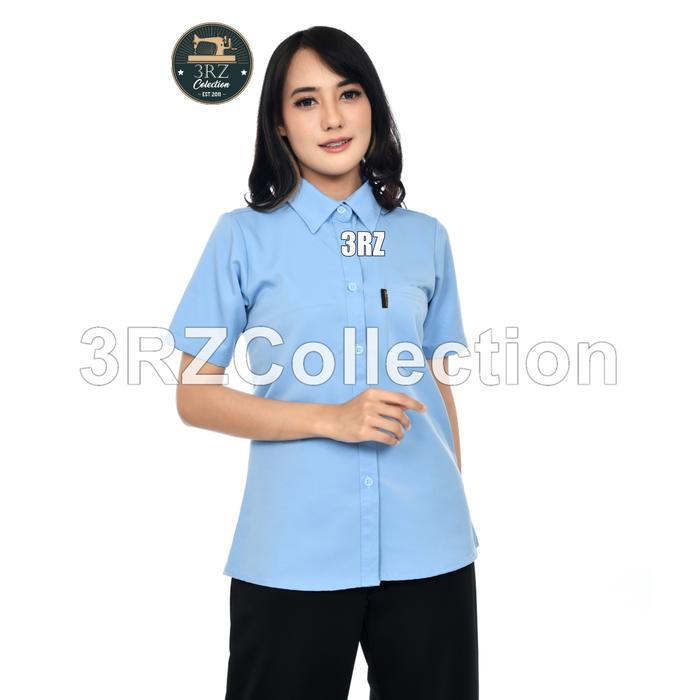 kemeja pabrik biru muda wanita baju pabrik wanita baju kerja pdh wanita