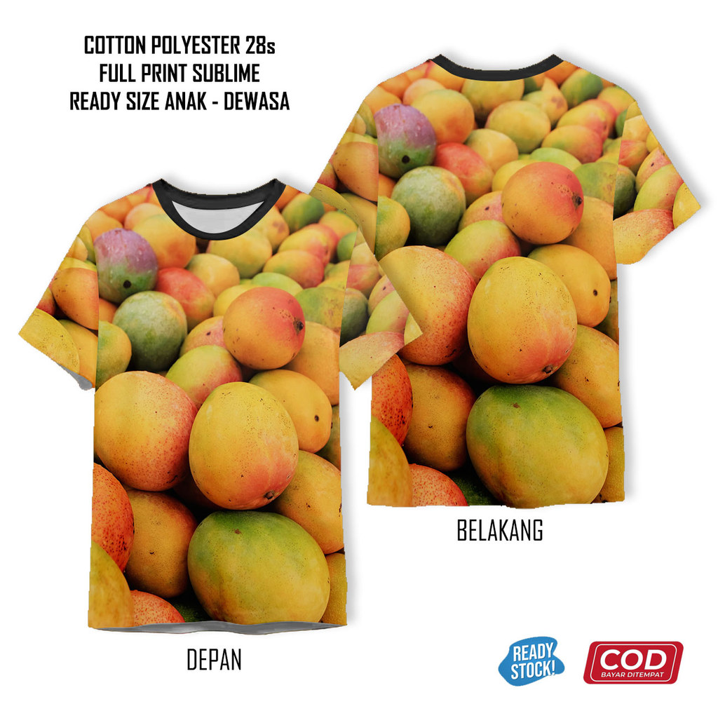 Kaos Buah Buahan Mangga Full Printing Keren | Baju 3D Anak dan Dewasa Unisex - Riel76 Store