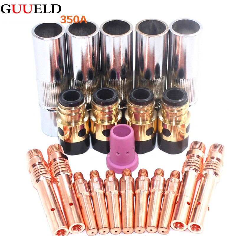 45pcs 350A MIG MAG Gun accessories MIG shield Cups gas diffuser insulator electric tips for CO2 MIG 