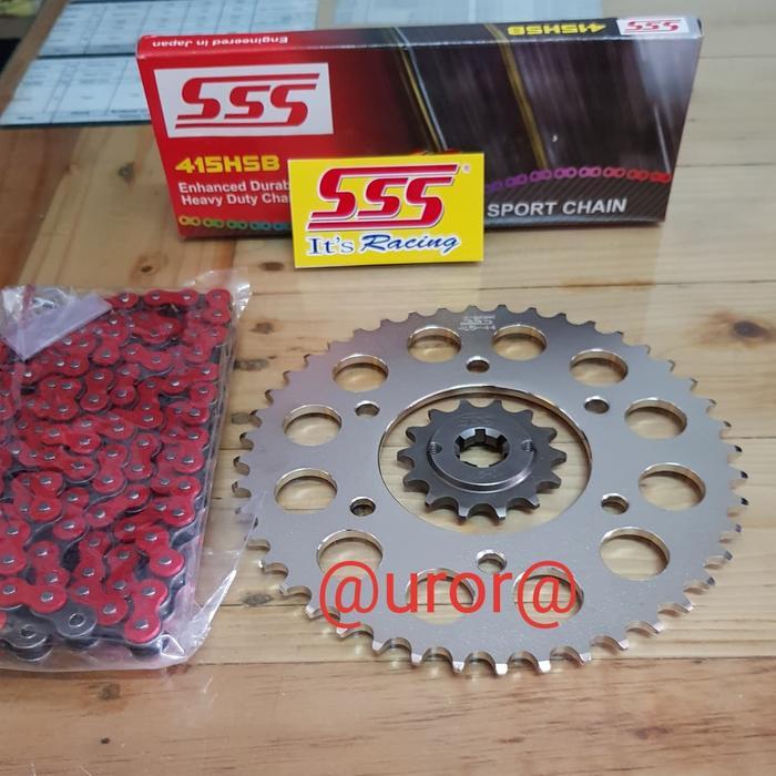 Gear Set Sss Vixion - Mx King 150 & Rantai Sss 415 Hsb Red
