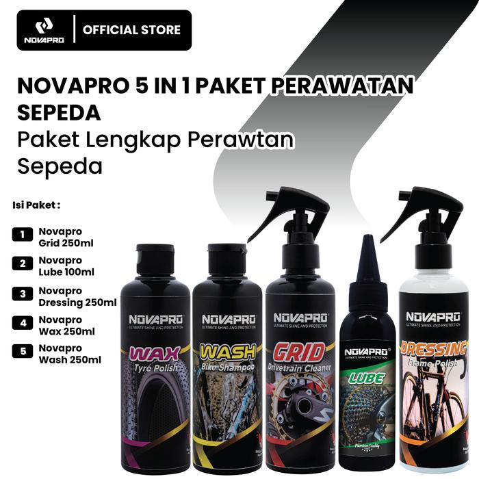 NOVAPRO Paket Perawatan Sepeda Premium 5in1 - GRID, LUBE, DRESSING, WAX & WASH, Formula Shampo