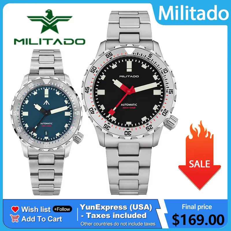 Militado ML20 39mm Men Watch PT5000 Automatic Movement Sapphire Luminova Watches Stainless Steel