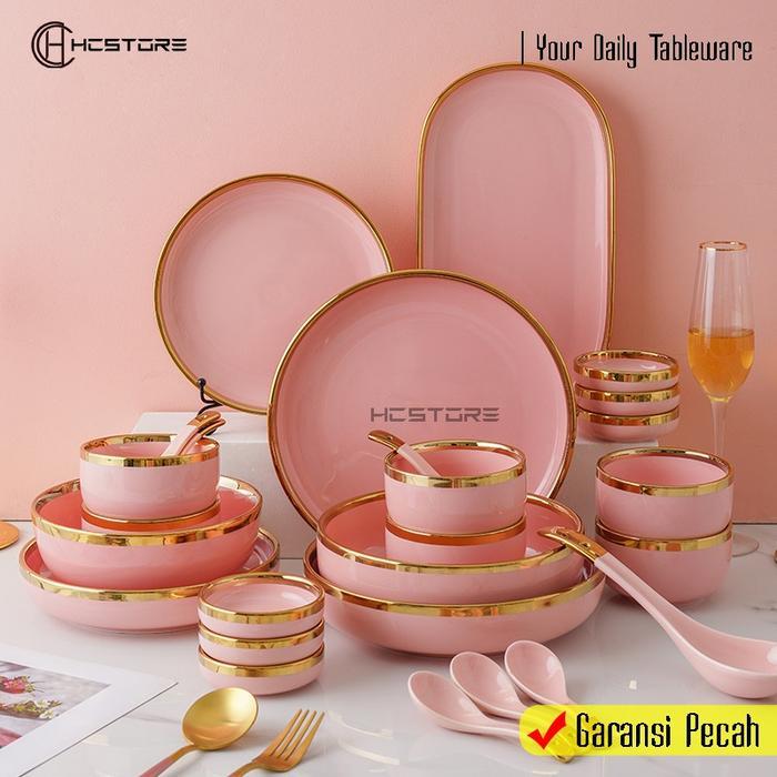 piring makan keramik pink gold piring pink keramik piring saji dan mangkok bakso tahan panas