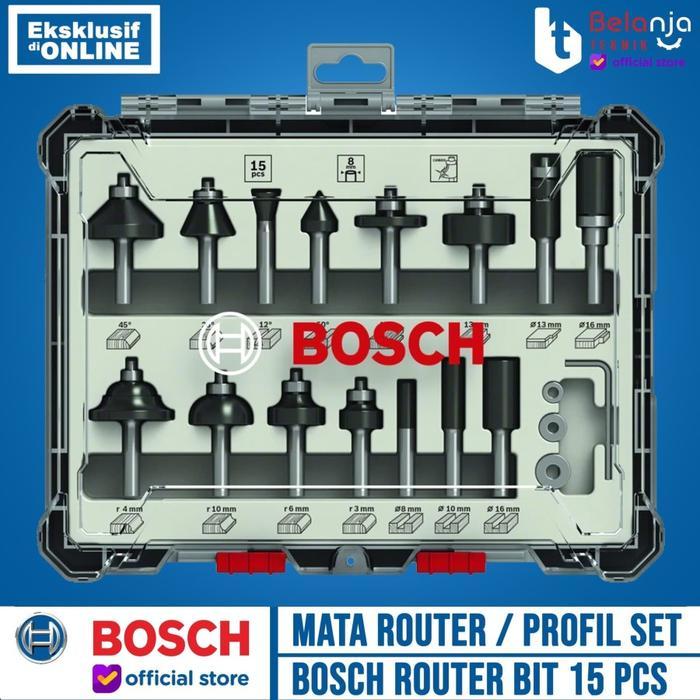Mata Profil Kayu Set 15 Pcs Bosch Wood Trimmer Router Bits Set Mix 15Pcs