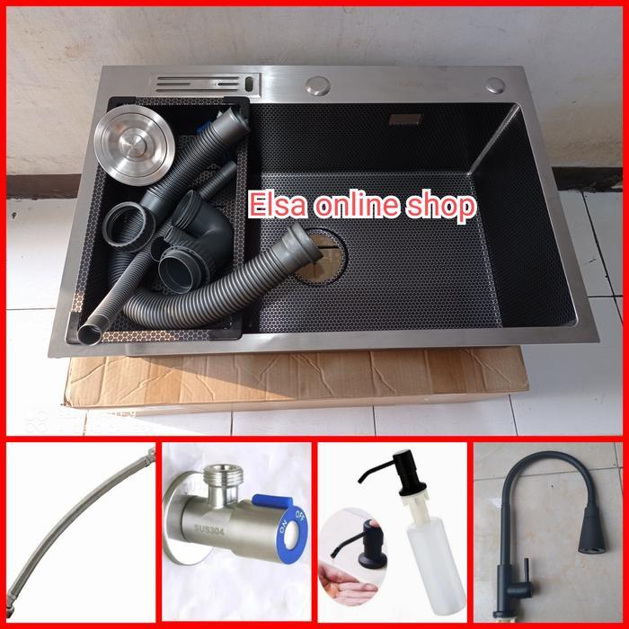 Paket Lengkap Kitchen Sink Thsink 6845 Black /Bak Cuci Piring Stainles