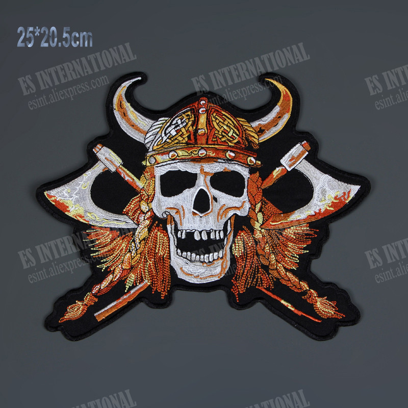 Shouting Skeleton with Two Ax Viking 9 Inches Large Embroidery Patches For Jacket Motorcycle Biker C