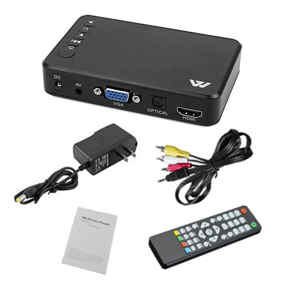 Mini Full HD Media multimedia Player Autoplay 1080P USB External HDD Media Player With HD Cable VGA
